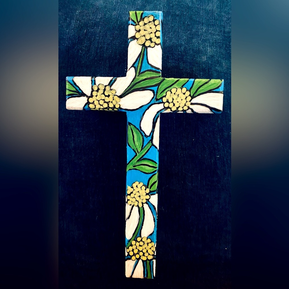 8" x 4.5" hand painted wood cross